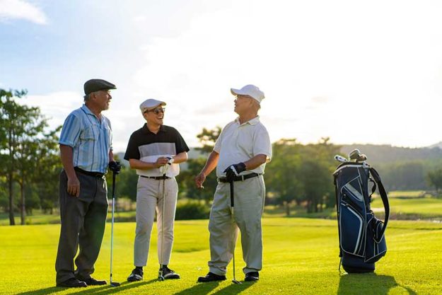 Group of Asian people businessman and senior CEO enjoy outdoor sport