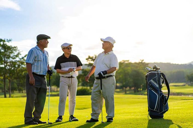 Group of Asian people businessman and senior CEO enjoy outdoor sport