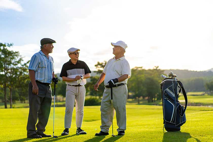 Group of Asian people businessman and senior CEO enjoy outdoor sport