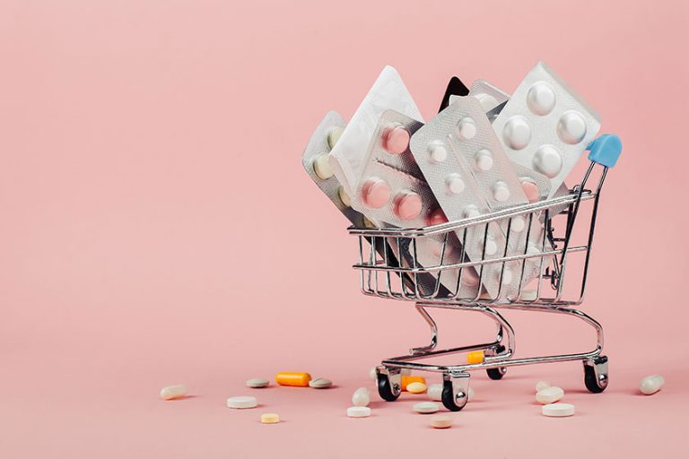 Shopping cart loaded with pills