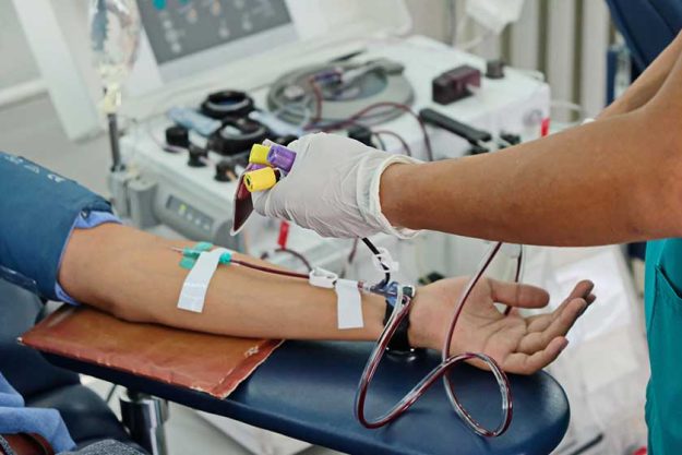 Almaty / Kazakhstan - 10.07.2019: Donor blood collection at the medical center
