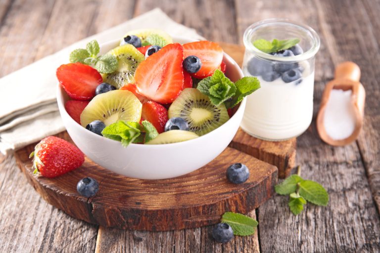fruit salad and yogurt
