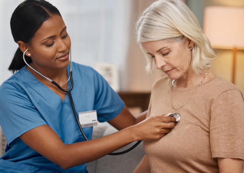 The heart will tell you everything you need to know. a doctor examining a senior woman with a stethoscope at home. The heart will tell you everything you need to know. a doctor examining a senior woman with a stethoscope at home.