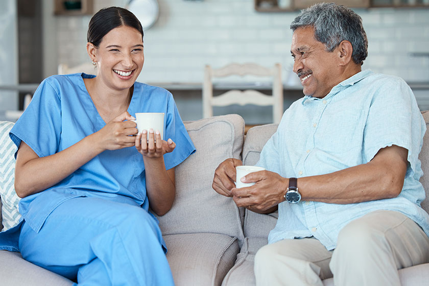 A handsome senior man and his female nurse