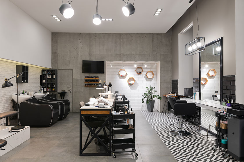 Modern interior beauty salon which consist nail salon barbershop black