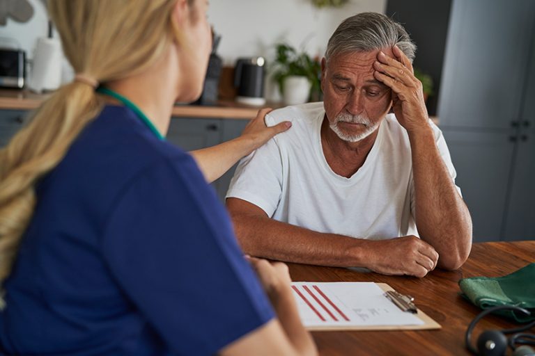 Caucasian senior man is depressed with his health