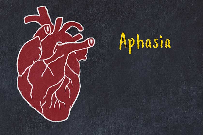 Concept of learning cardiovascular system. Chalk drawing of human heart and inscription Aphasia Concept of learning cardiovascular system. Chalk drawing of human heart and inscription Aphasia