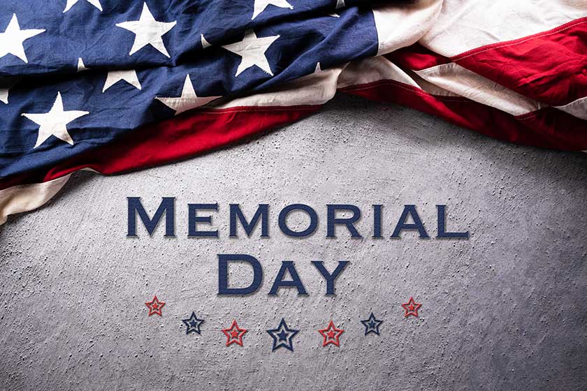 Happy Memorial day concept made from American flag and the text on dark stone background.