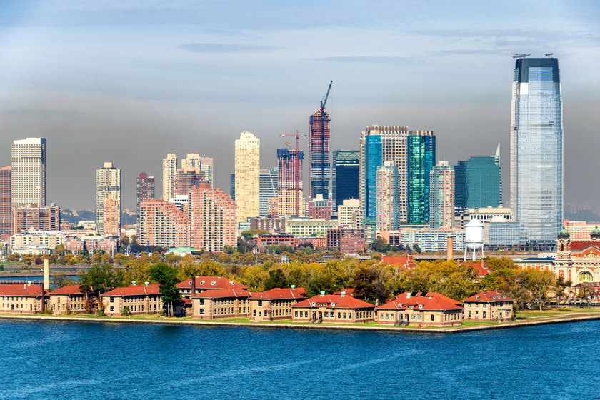 Beautiful Ellis Island with Jersey City background skyline from — Photo Beautiful Ellis Island with Jersey City background skyline from — Photo