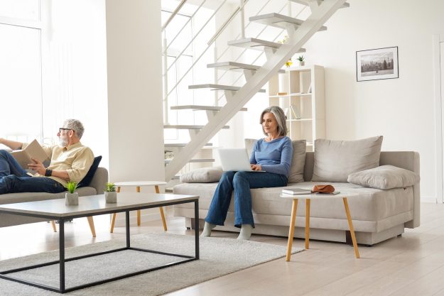 Older,Senior,Family,Couple,Spending,Time,At,Home,In,Modern