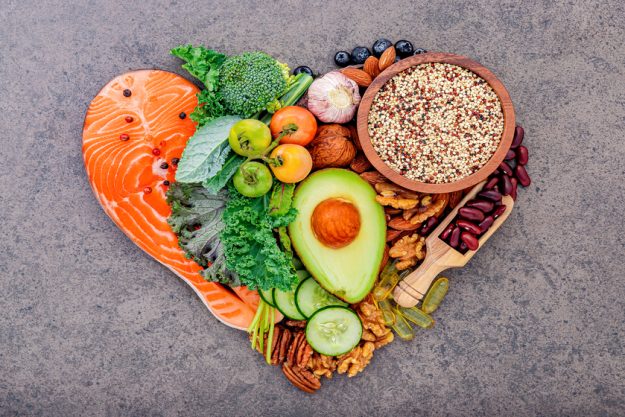 Heart shape of ketogenic low carbs diet concept. Ingredients for Heart shape of ketogenic low carbs diet concept. Ingredients for