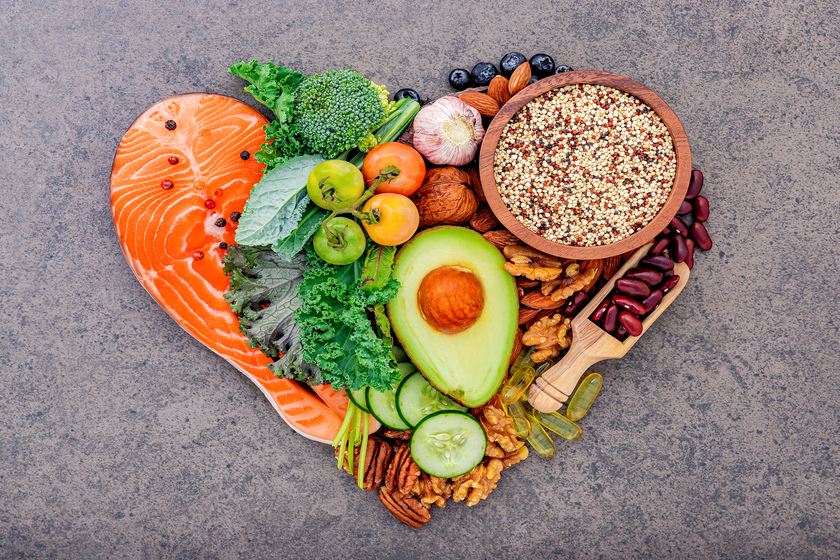 Heart shape of ketogenic low carbs diet concept. Ingredients for Heart shape of ketogenic low carbs diet concept. Ingredients for