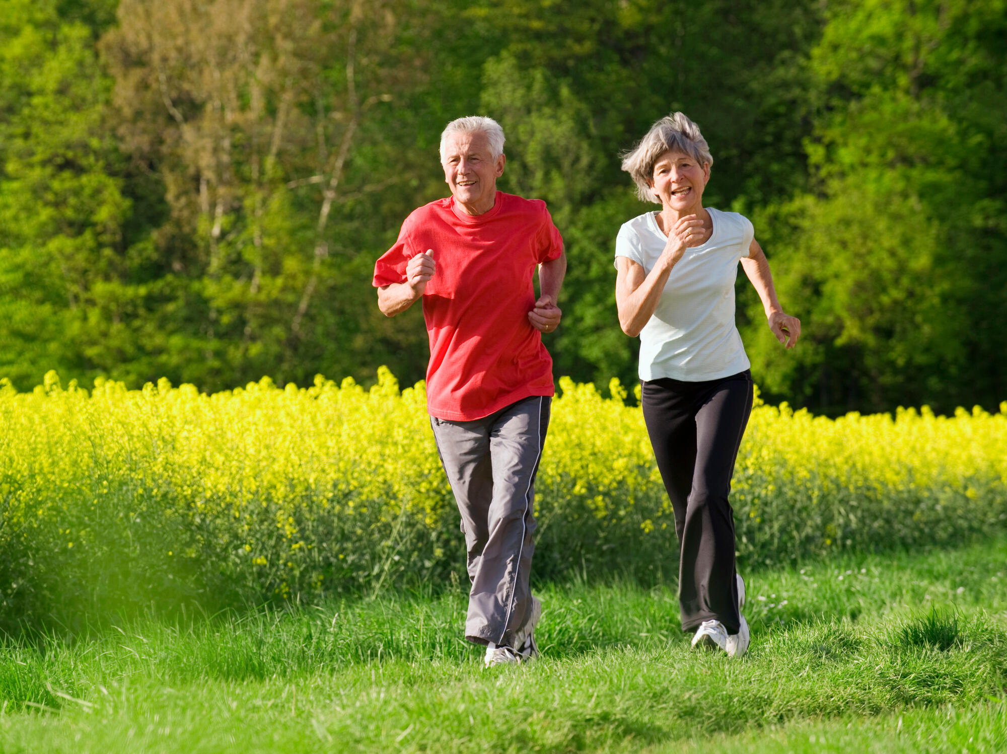 Senior,Couple,Jogging,On,A,Beautiful,Spring,Day,Out,In